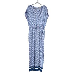 Skies Are Blue Jumpsuit 2X V-Neck Cap Sleeve Cropped Wide Leg Blue/Peach/White